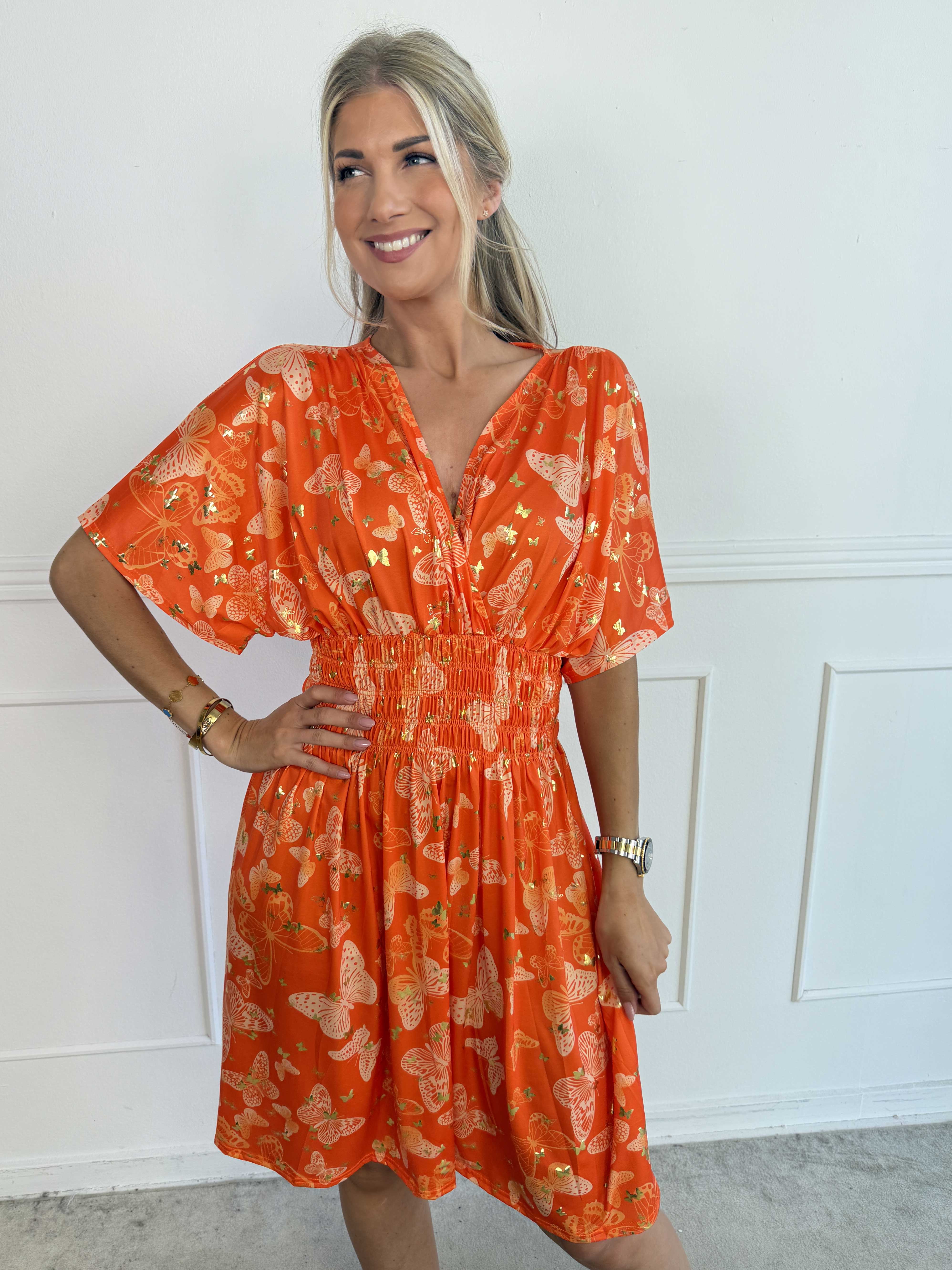 Pams Butterfly Short - Elastisk kjole med sommerfugleprint